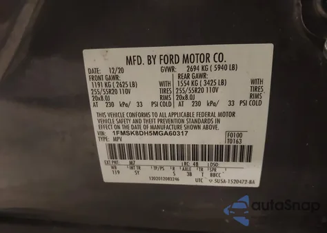 2021 Ford Explorer Xlt из США, поврежденный, VIN 1FMSK8DH5MGA60317